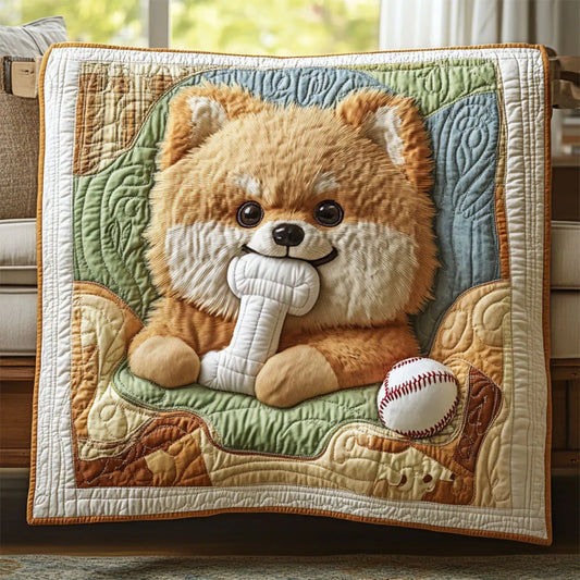 Cute Pomeranian Puppy Quilt Blanket