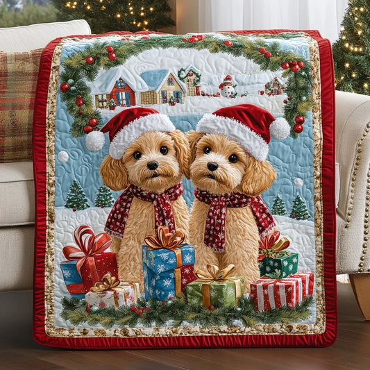 Cute Santa Poodles Quilt Blanket