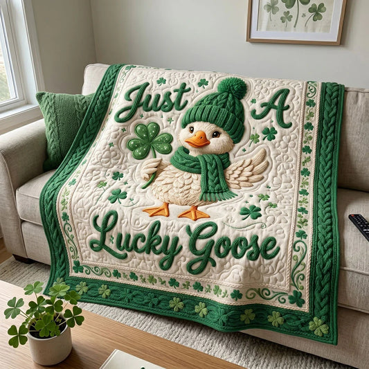 Cute Shamrock Goose Quilt Blanket