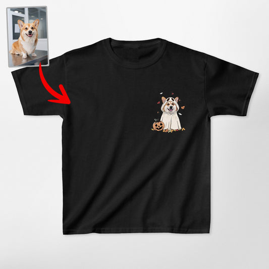 Cute Custom Dog Ghost Gildan Kids T-Shirt, custom pet portrait gift for pet lovers