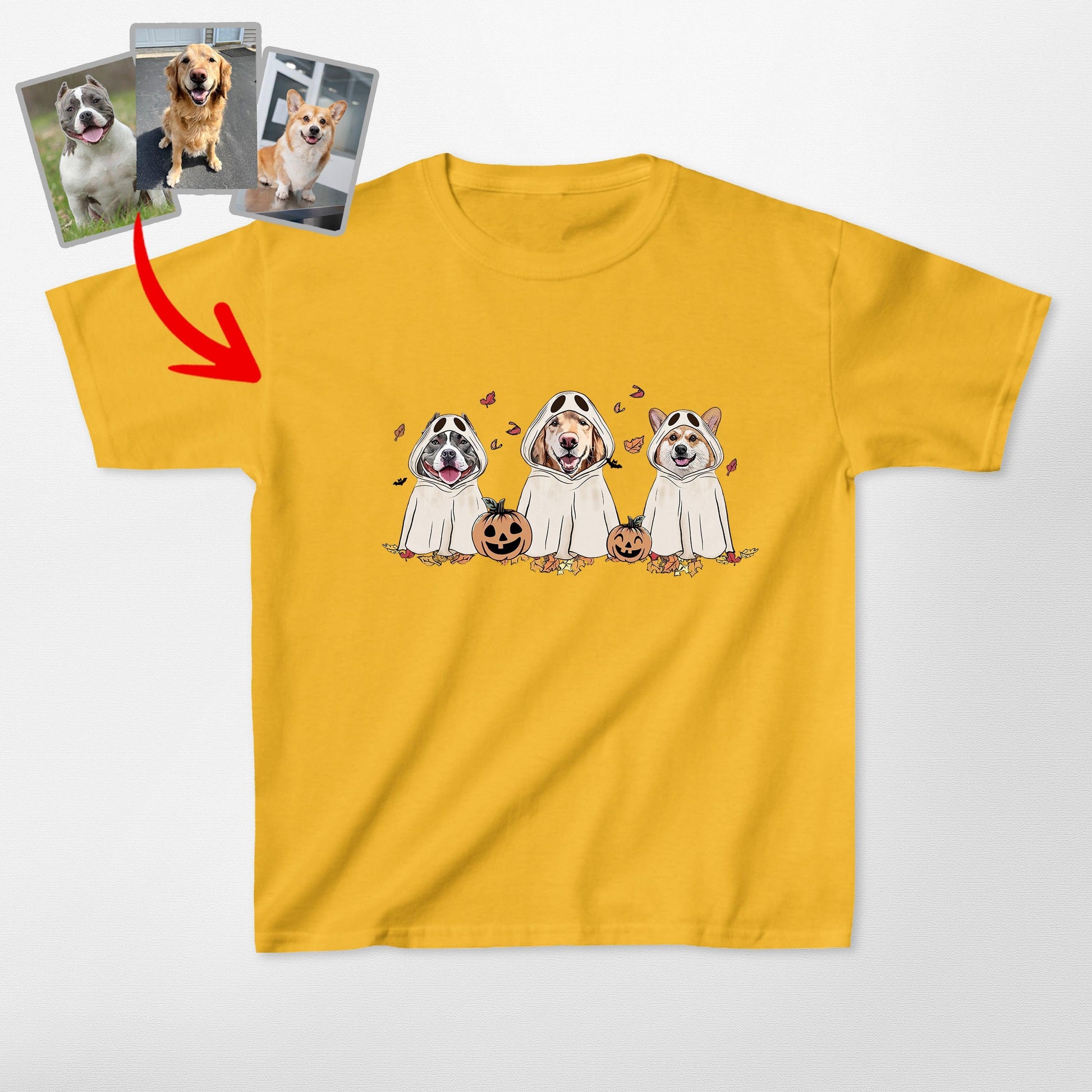 Cute Custom Dog Ghost Gildan Kids T-Shirt, custom pet portrait gift for pet lovers (view 2)