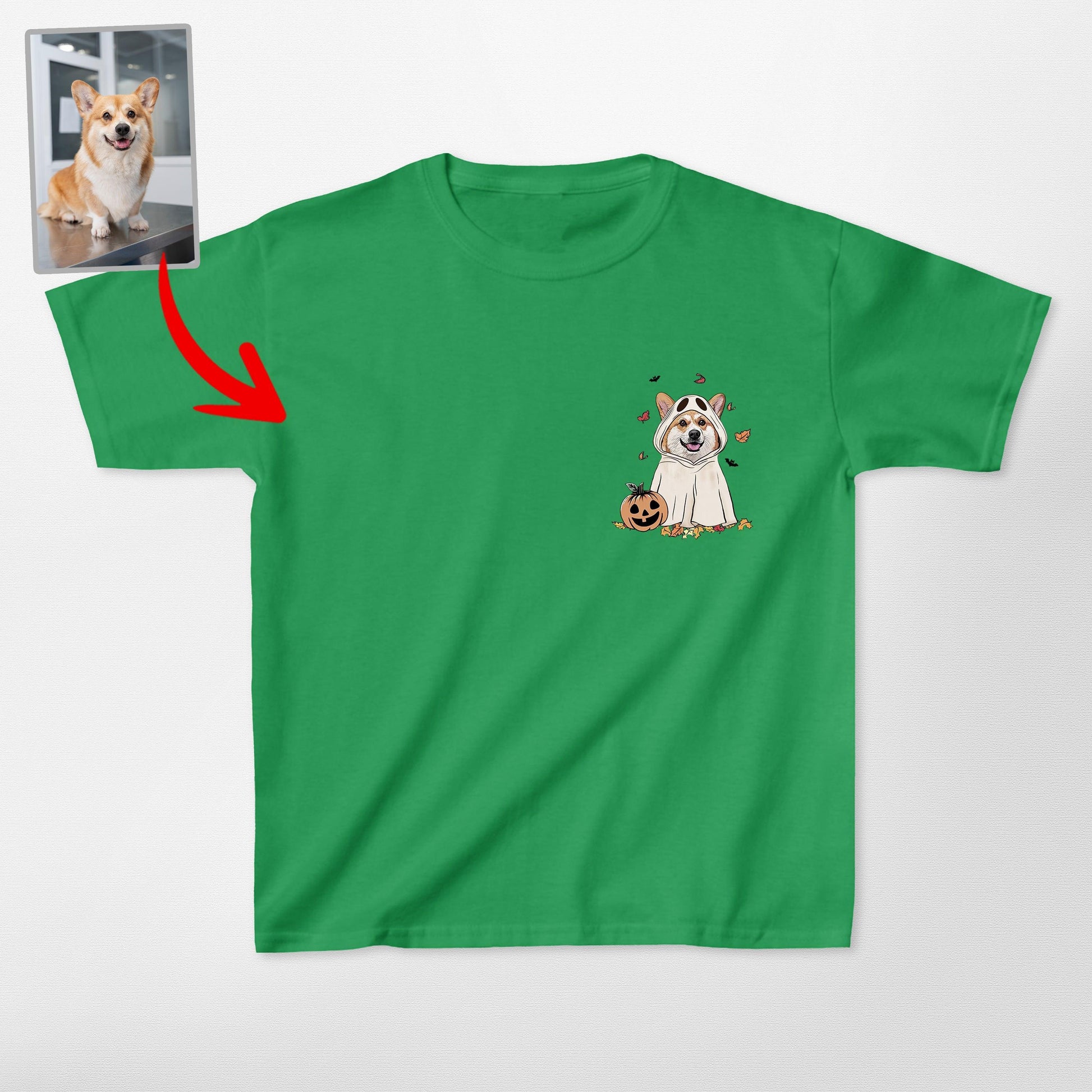 Cute Custom Dog Ghost Gildan Kids T-Shirt, custom pet portrait gift for pet lovers (view 3)