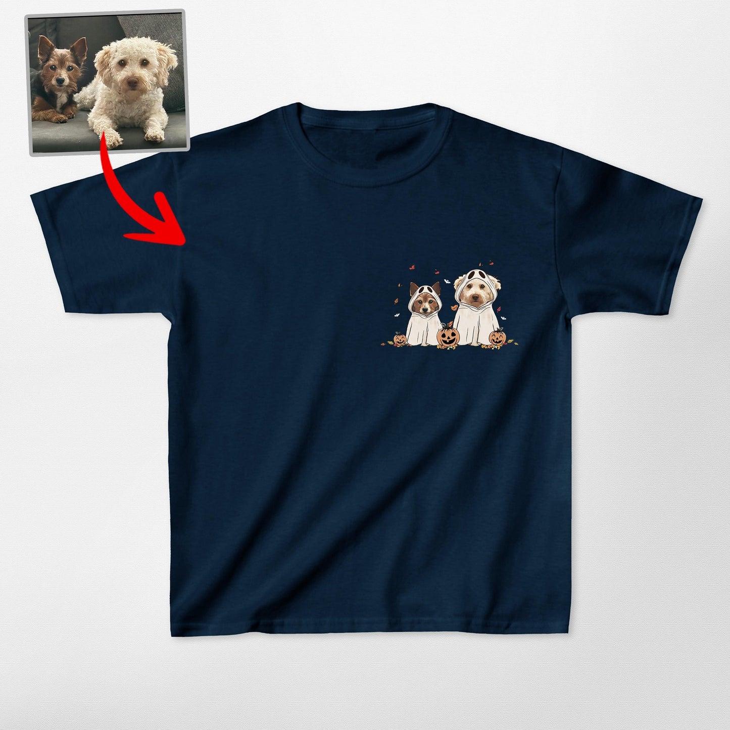 Cute Custom Dog Ghost Gildan Kids T-Shirt, custom pet portrait gift for pet lovers (view 6)