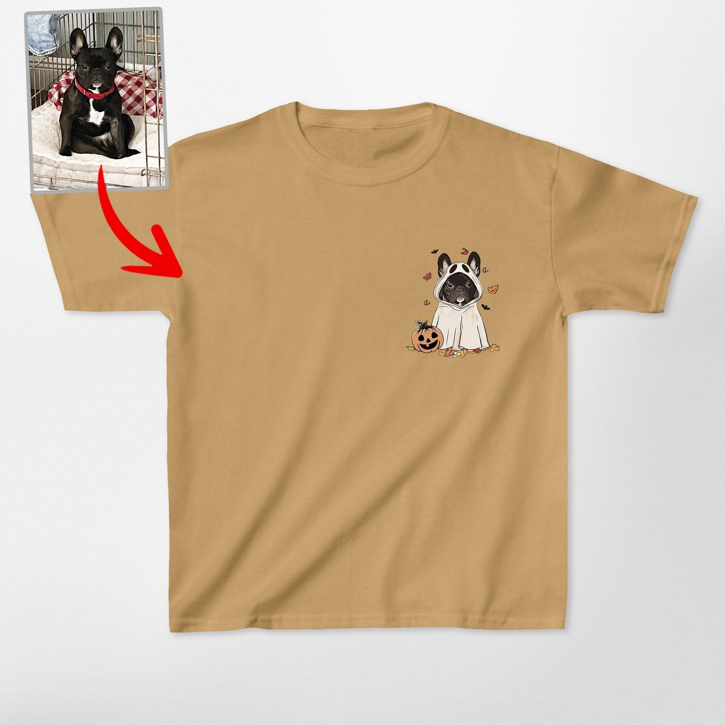 Cute Custom Dog Ghost Gildan Kids T-Shirt, custom pet portrait gift for pet lovers (view 10)
