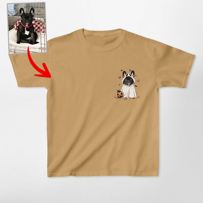 Cute Custom Dog Ghost Gildan Kids T-Shirt, custom pet portrait gift for pet lovers (view 10)