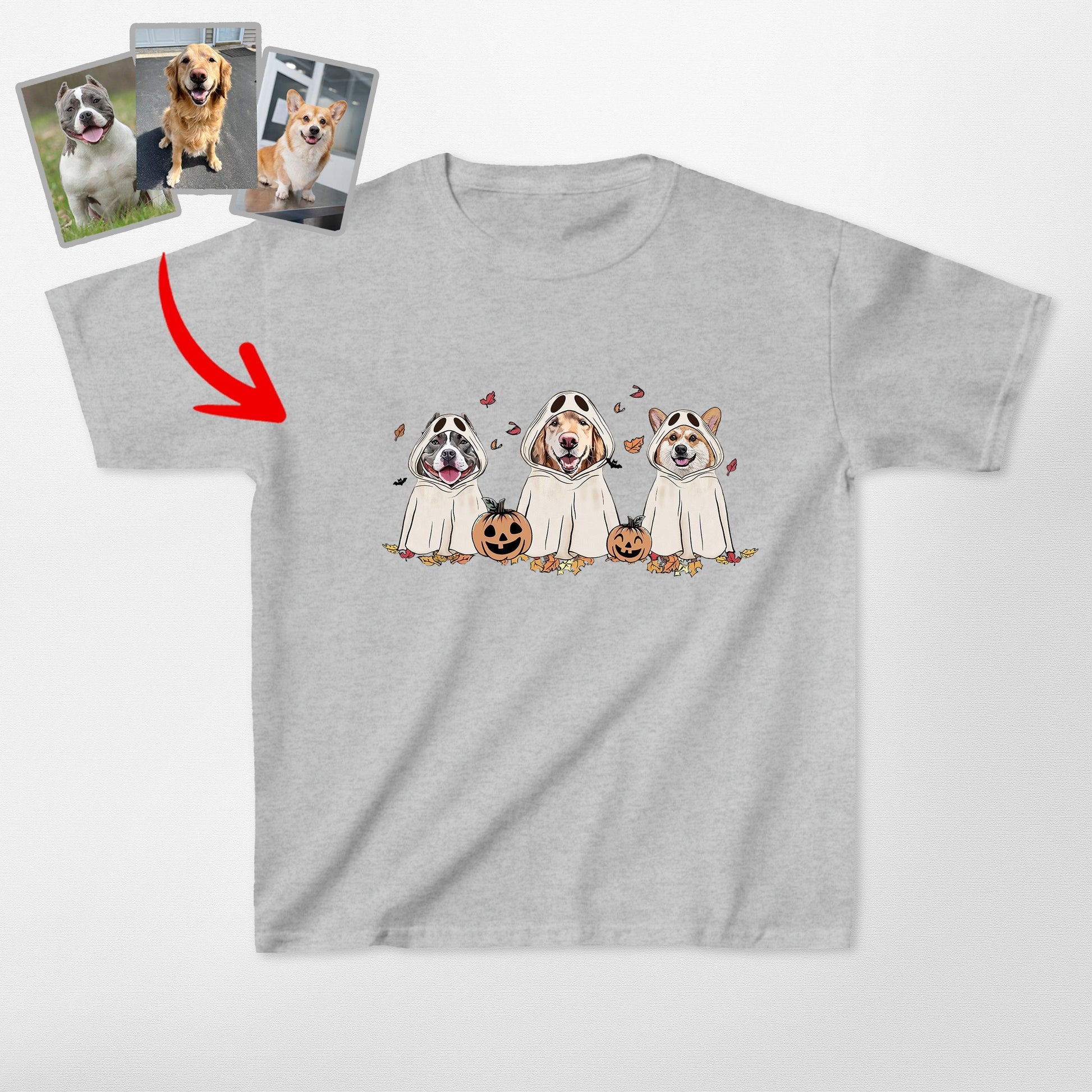 Cute Custom Dog Ghost Gildan Kids T-Shirt, custom pet portrait gift for pet lovers (view 8)