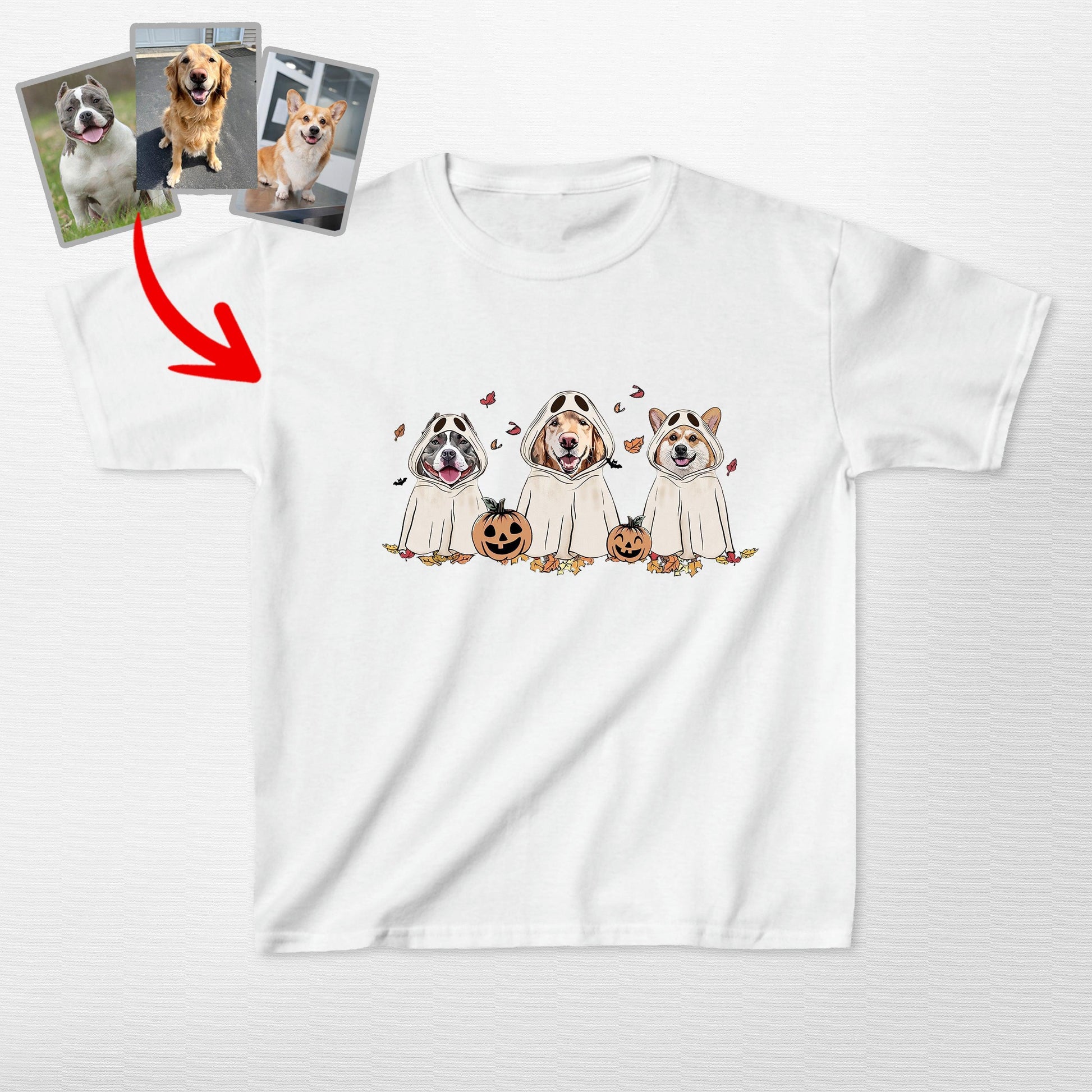 Cute Custom Dog Ghost Gildan Kids T-Shirt, custom pet portrait gift for pet lovers (view 9)