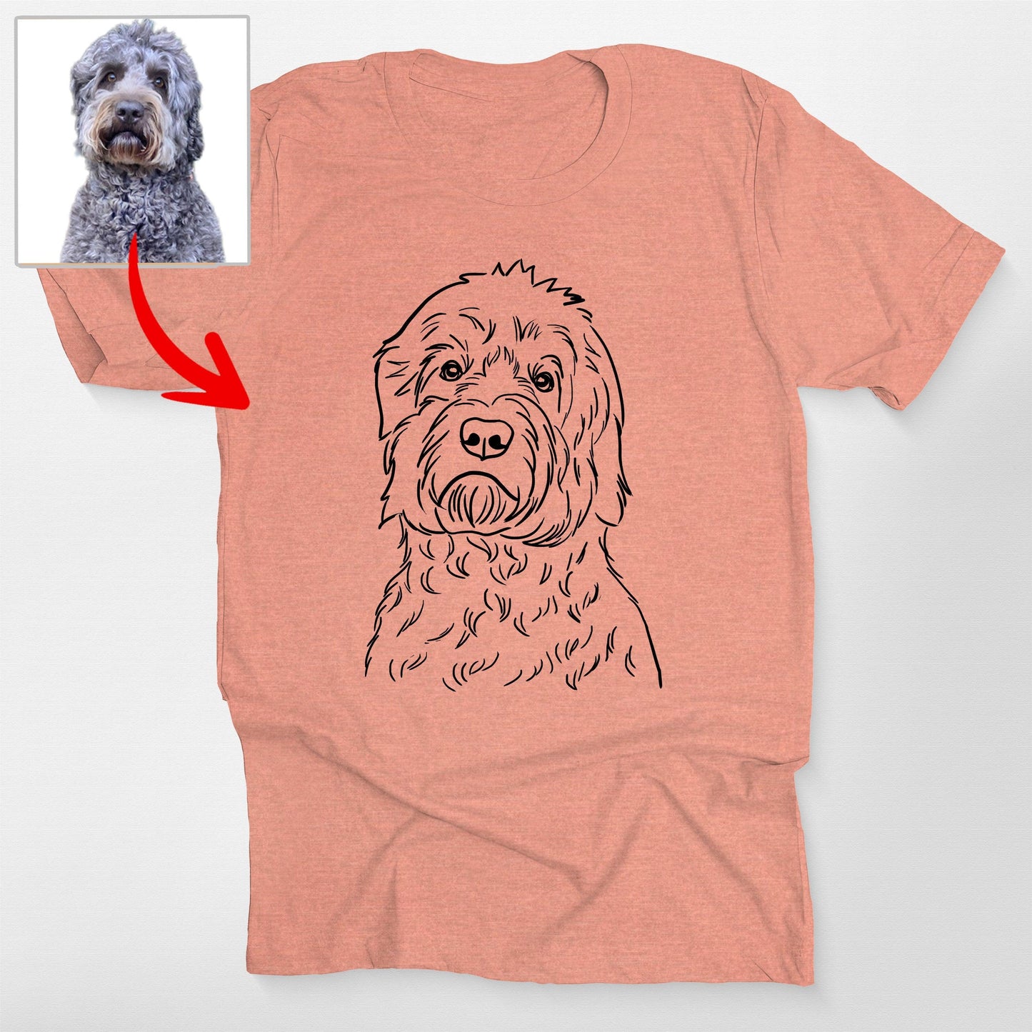 Cute Custom Outline Dog Portrait T-Shirt for Dog H, custom pet portrait gift for pet lovers (view 4)