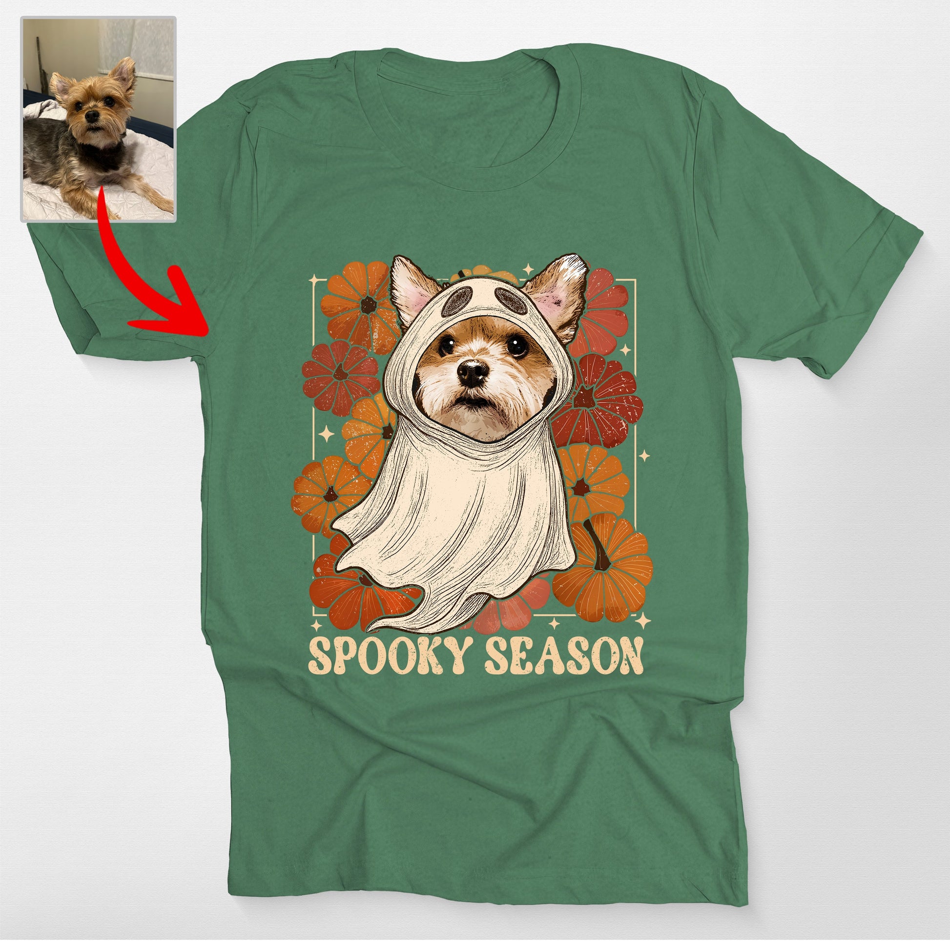 Cute Dog Ghost Spooky Season Bella Canvas Shirt, custom pet portrait gift for pet lovers (view 4)