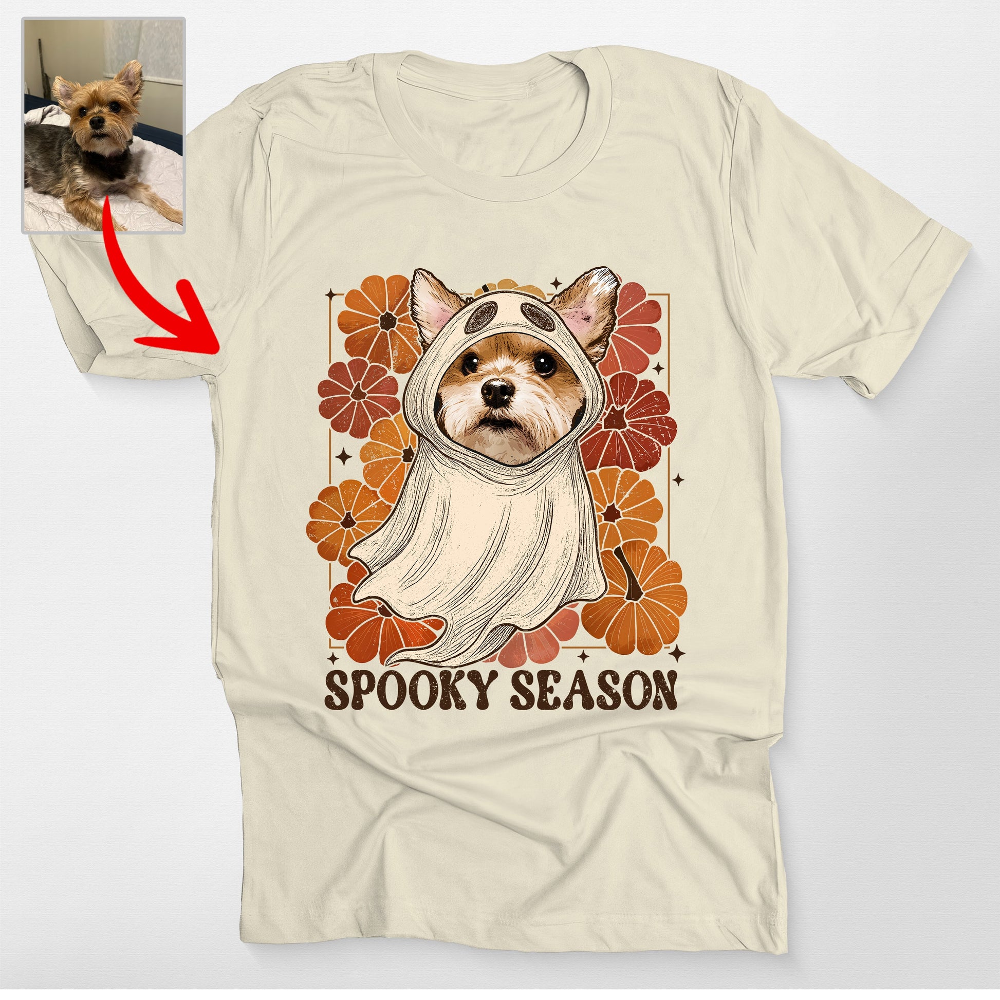 Cute Dog Ghost Spooky Season Bella Canvas Shirt, custom pet portrait gift for pet lovers (view 5)