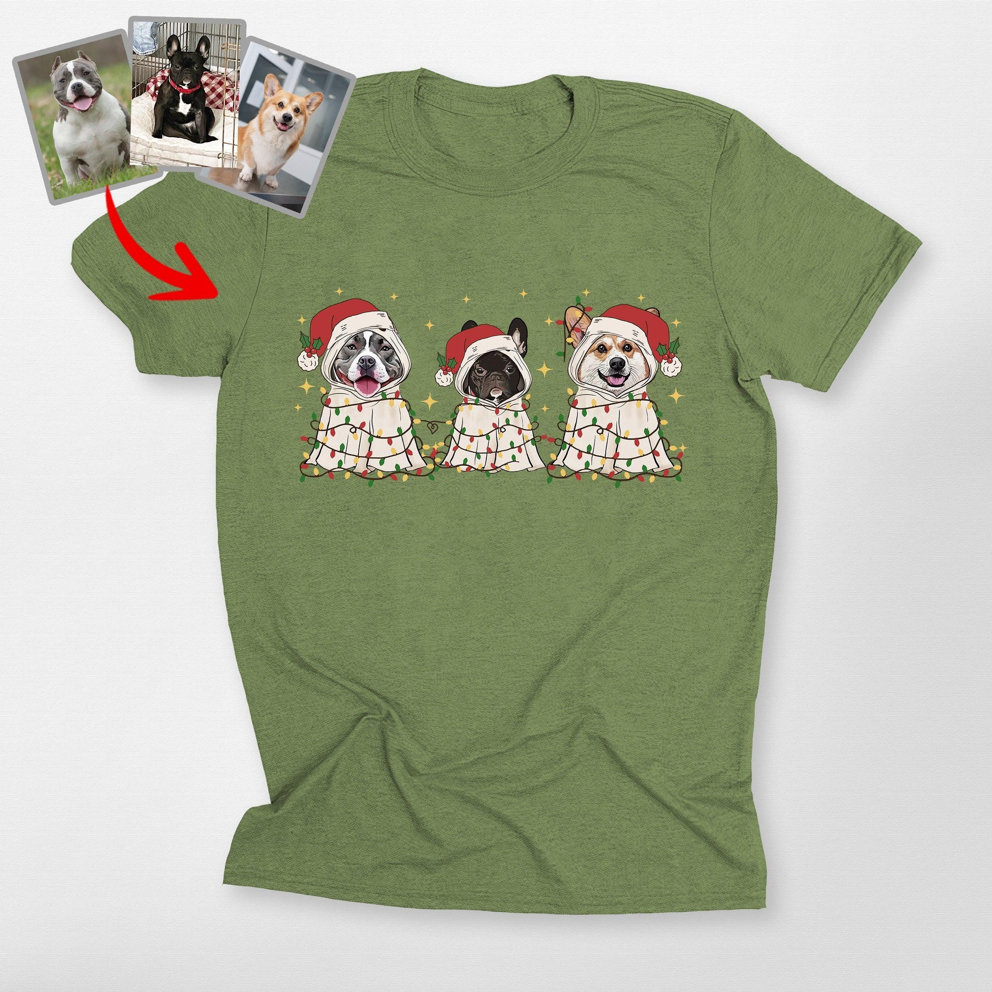 Cute Ghost Christmas Bella T-Shirt for Dog Lovers, custom pet portrait gift for pet lovers (view 5)