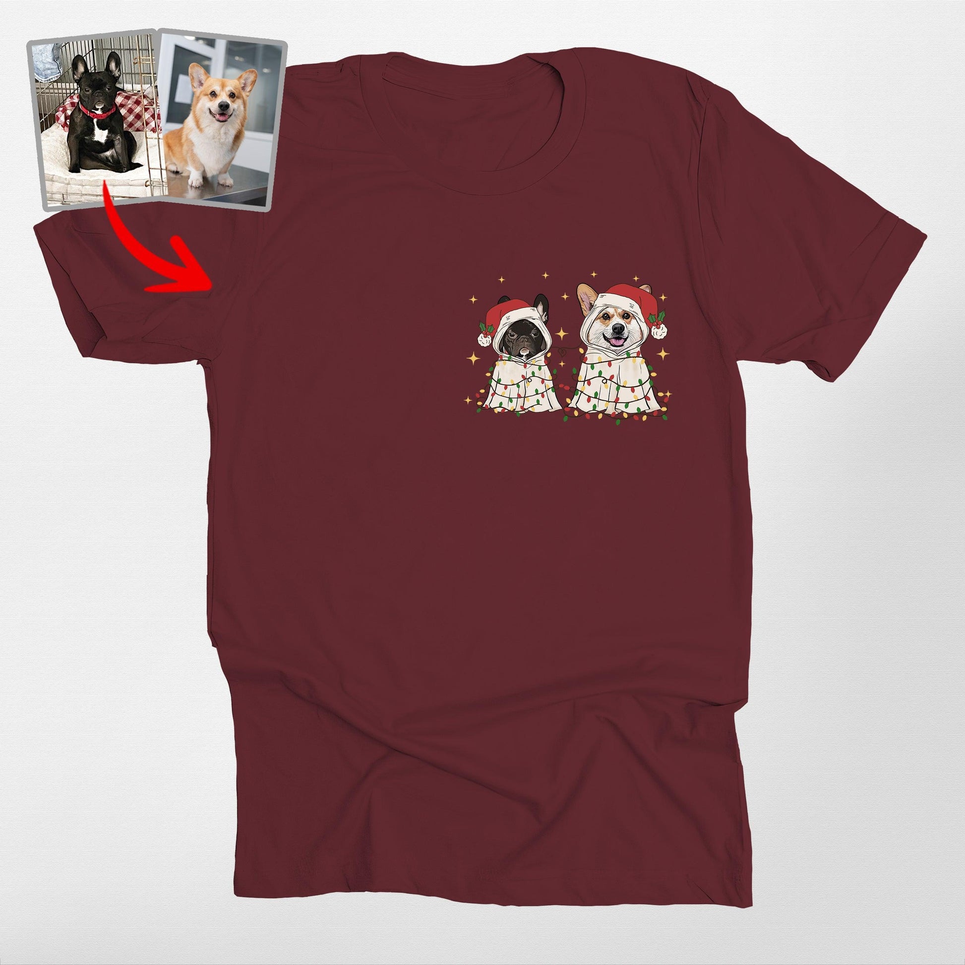 Cute Ghost Christmas Bella T-Shirt for Dog Lovers, custom pet portrait gift for pet lovers (view 7)