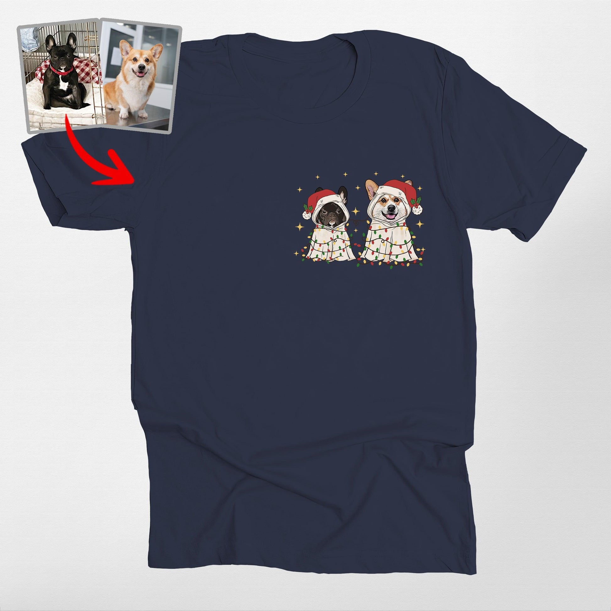Cute Ghost Christmas Bella T-Shirt for Dog Lovers, custom pet portrait gift for pet lovers (view 9)