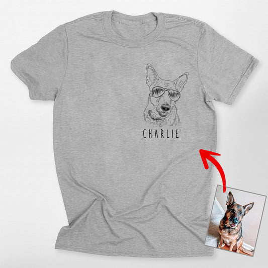 Cute Personalized Dog Portrait Left Chest T-Shirt, custom pet portrait gift for pet lovers