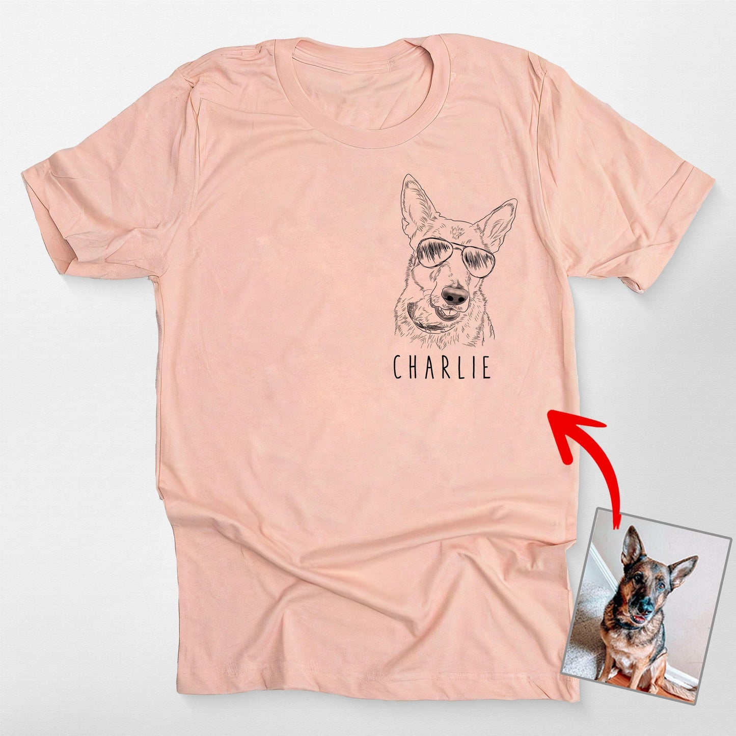 Cute Personalized Dog Portrait Left Chest T-Shirt, custom pet portrait gift for pet lovers (view 3)