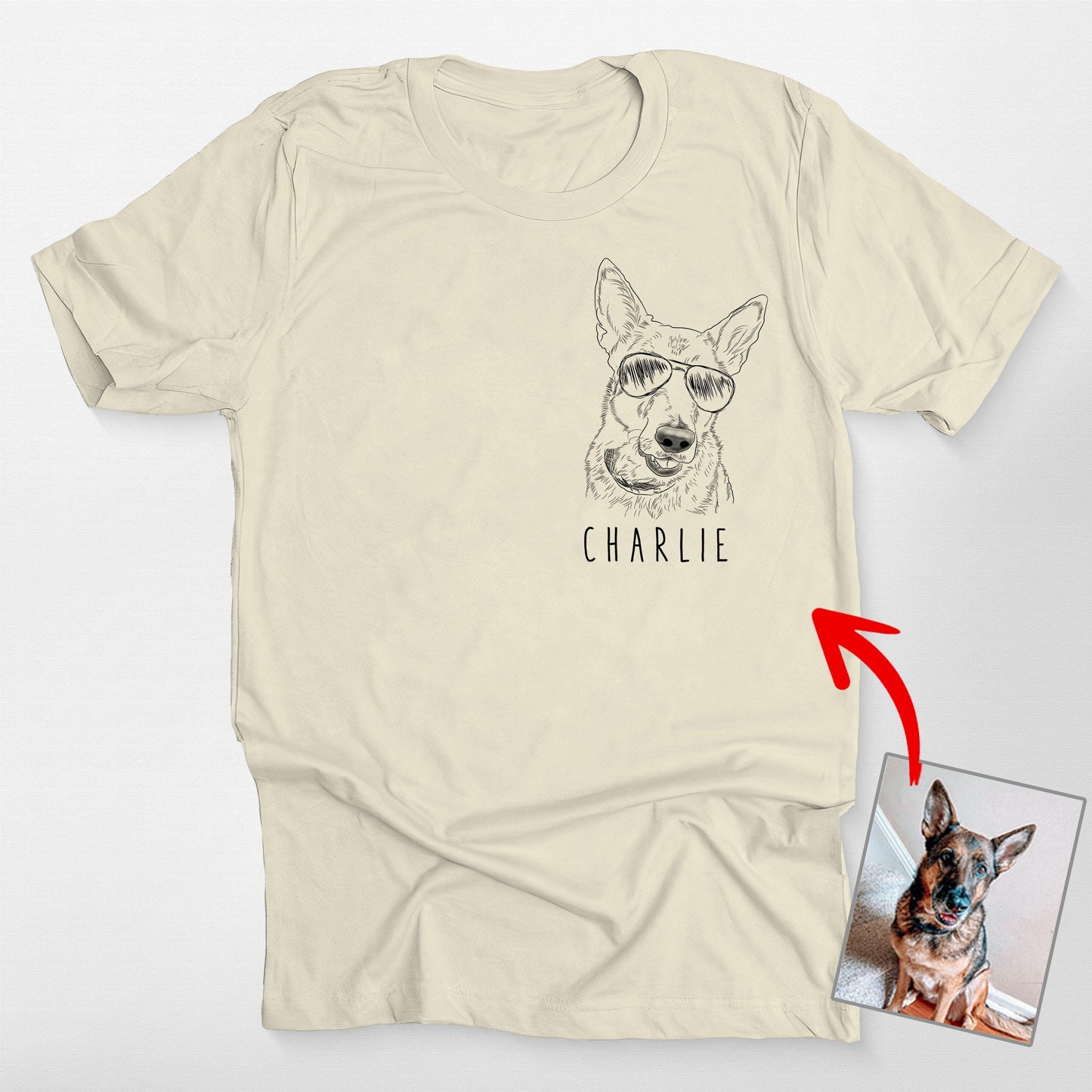 Cute Personalized Dog Portrait Left Chest T-Shirt, custom pet portrait gift for pet lovers (view 5)