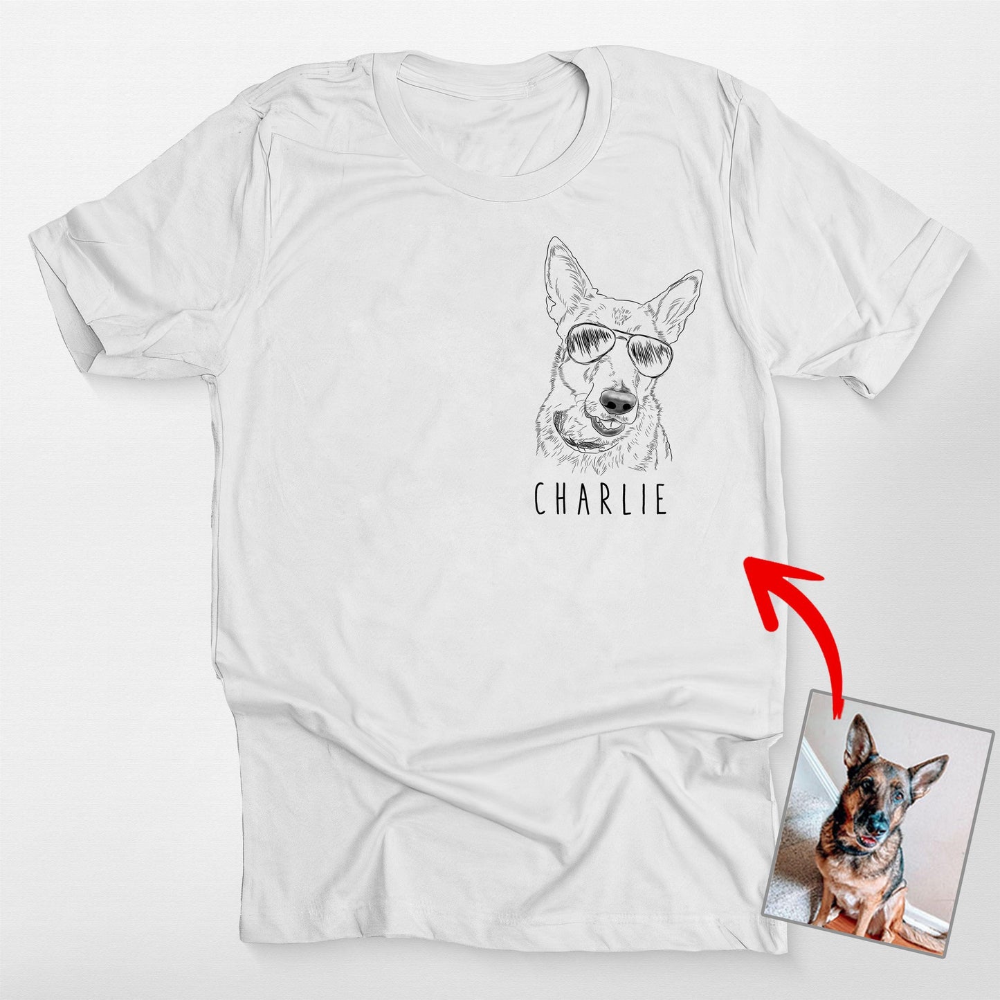 Cute Personalized Dog Portrait Left Chest T-Shirt, custom pet portrait gift for pet lovers (view 7)