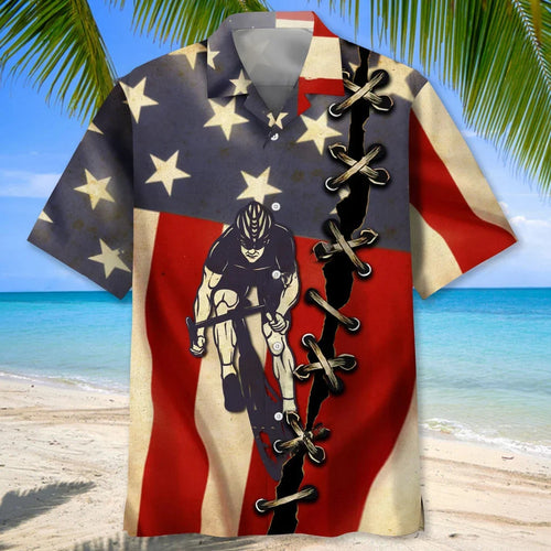 Cycling America Flag Hawaiian Shirt