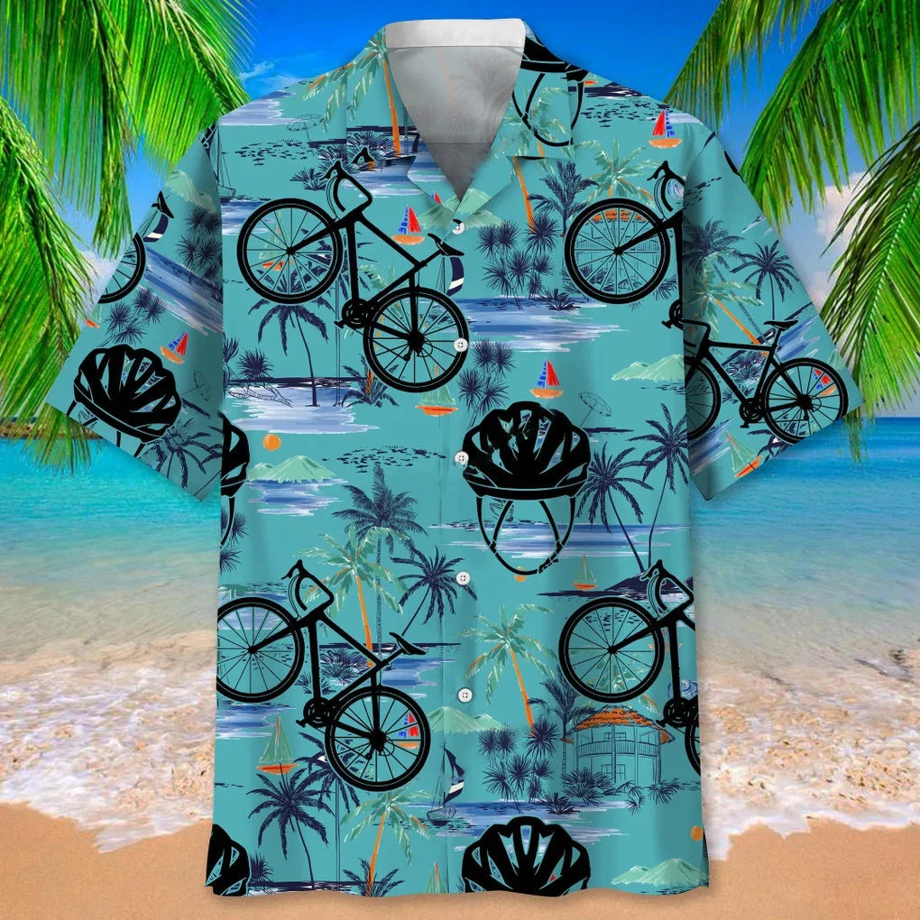 Cycling Blue Beach Hawaiian Shirt