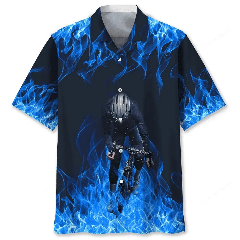 Cycling Blue Fire Hawaiian Shirt