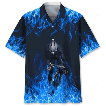 Cycling Blue Fire Hawaiian Shirt