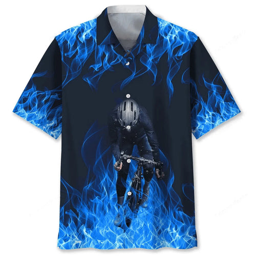 Cycling Blue Fire Hawaiian Shirt