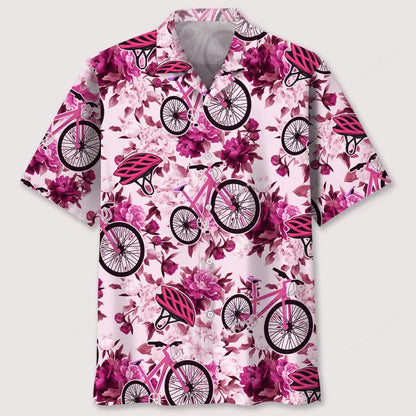 Cycling Pink Flower Hawaiian Shirt