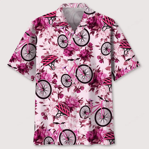 Cycling Pink Flower Hawaiian Shirt
