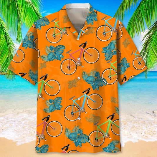 Cycling Tropical Orange Hawaiian Shirt - S - hawaiian shirt