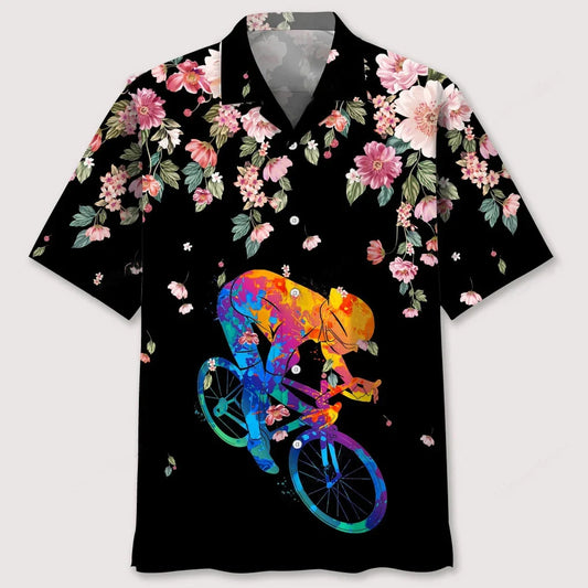 Cycling Watercolors Flower Hawaiian Shirt - S - hawaiian shirt