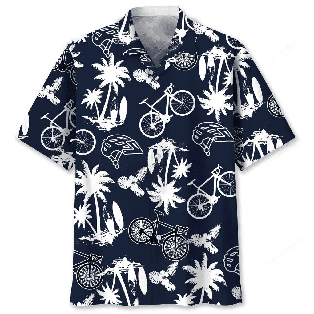 Cycling White Hawaiian Shirt