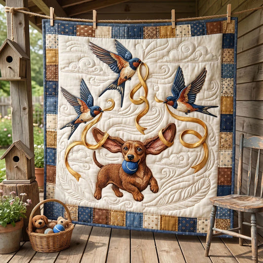 Dachshund And Swallow Wishes Quilt Blanket