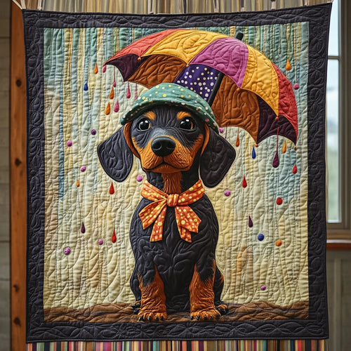 Dachshund And Umbrella Quilt Blanket
