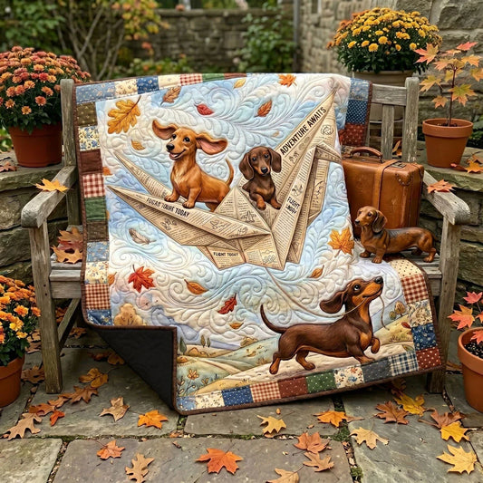 Dachshund Skybound Adventure Quilt Blanket