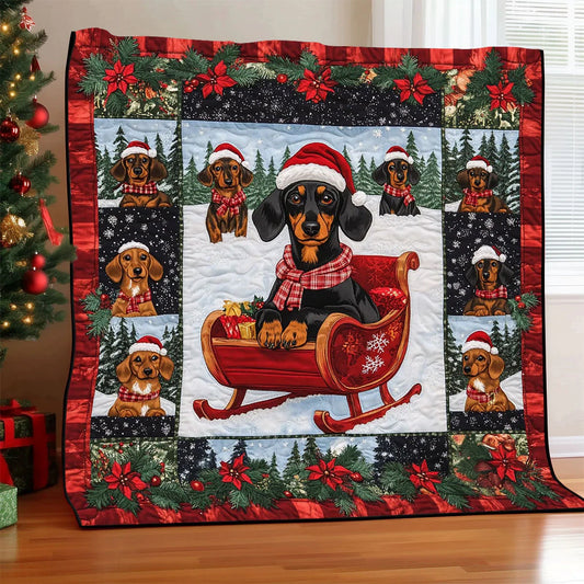 Dachshund Sleigh Quilt Blanket