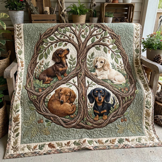 Dachshund Tree Of Life Quilt Blanket
