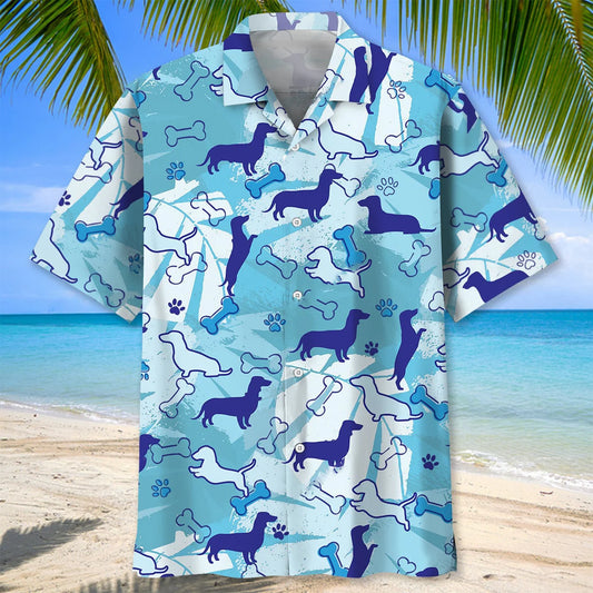 Dachshund Blue Hawaiian Shirt - S - hawaiian shirt