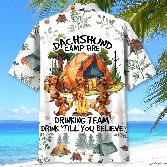 Dachshund Camp Fire Drinking Team Hawaiian Shirt - S - hawaiian shirt