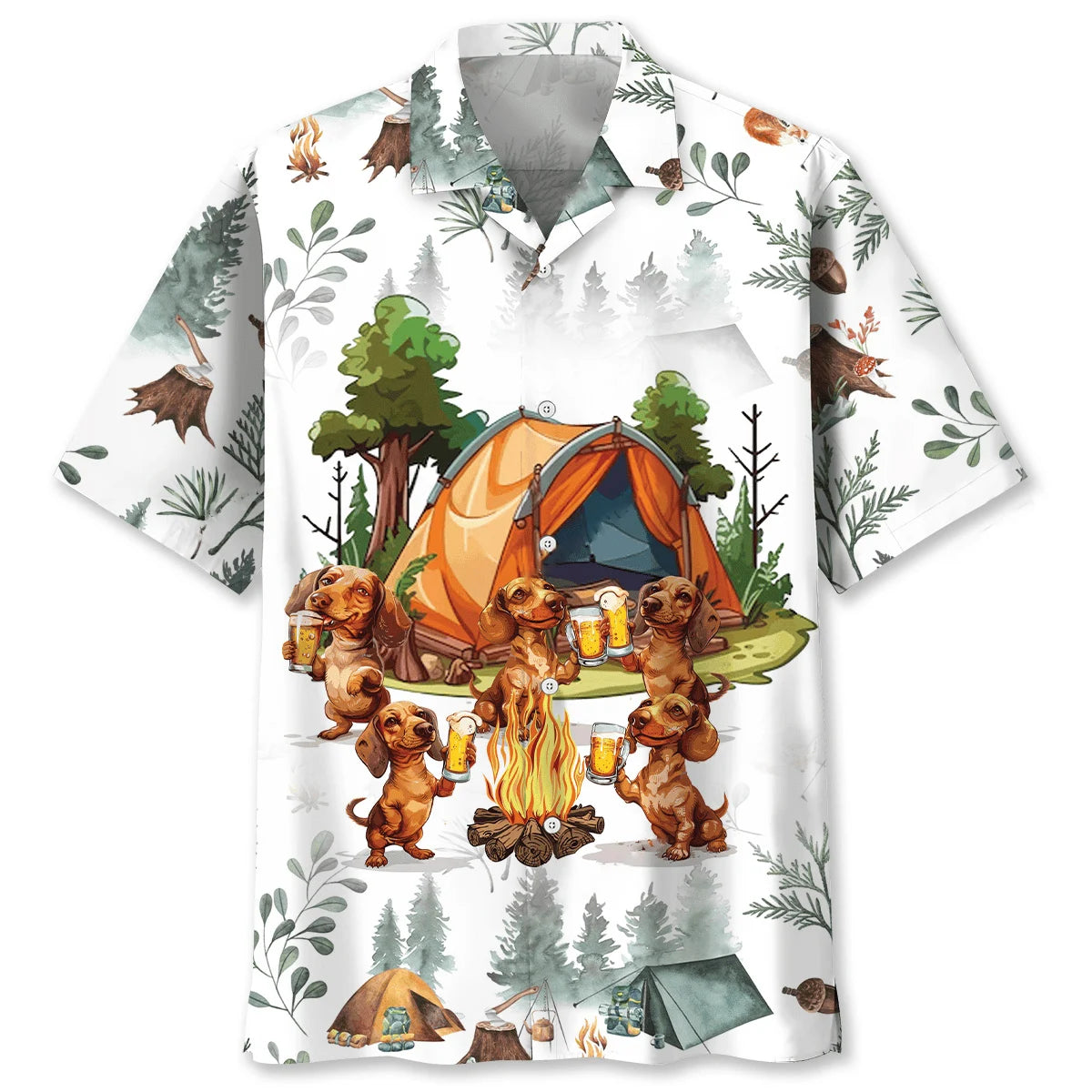 Dachshund Camp Fire Drinking Team Hawaiian Shirt