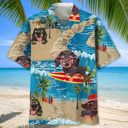 Dachshund Funny Beach Hawaiian Shirt