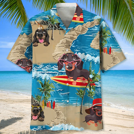 Dachshund Funny Beach Hawaiian Shirt - S - hawaiian shirt