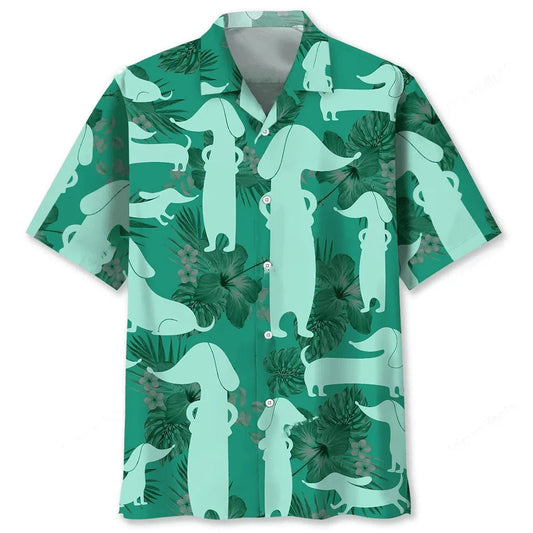 Dachshund Kelly Green Hawaiian Shirt - S - hawaiian shirt
