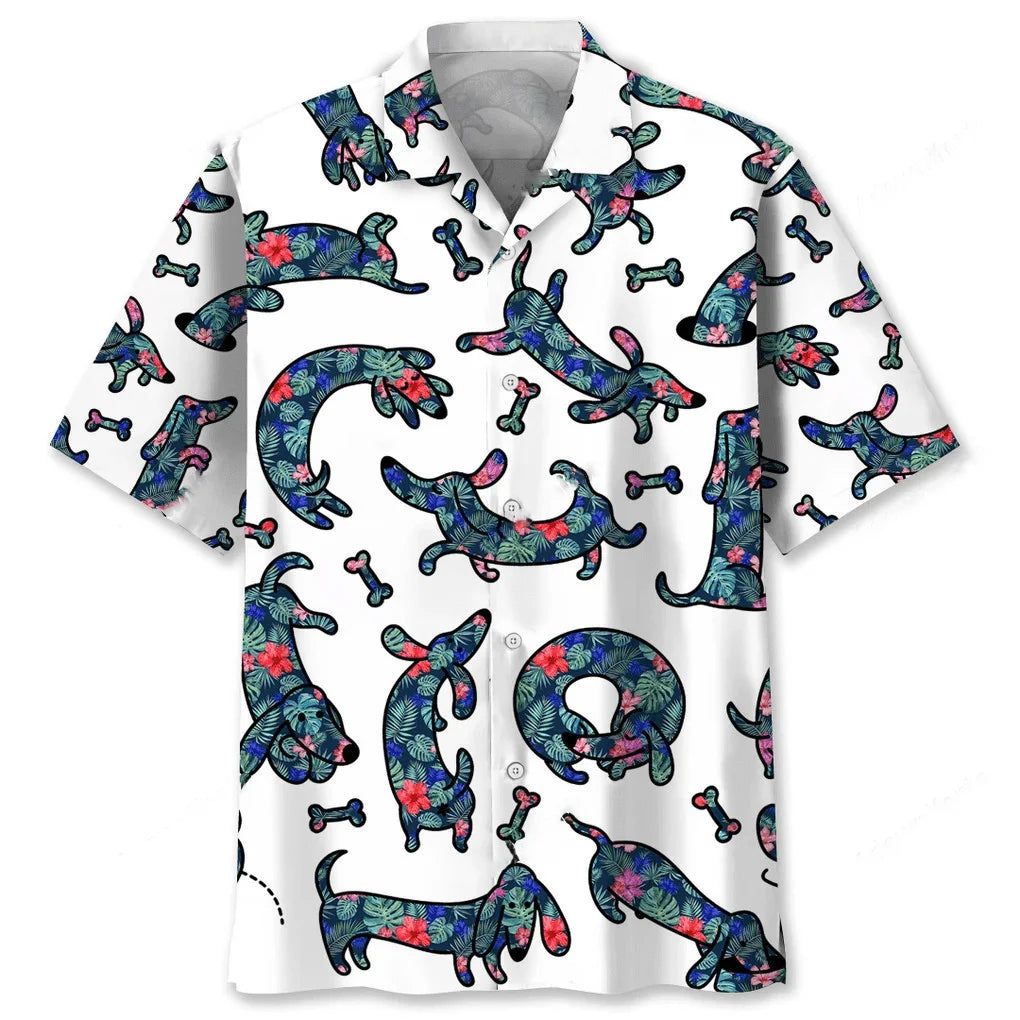 Dachshund Seamless Tropical Pattern Hawaiian Shirt