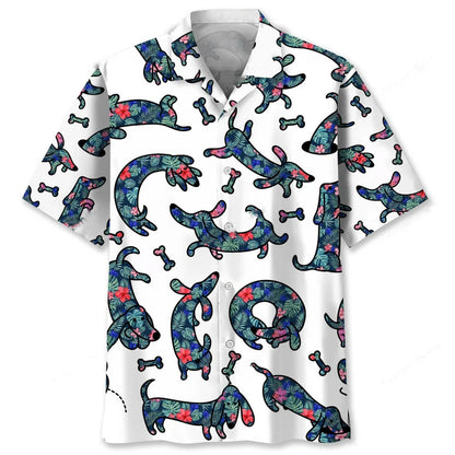 Dachshund Seamless Tropical Pattern Hawaiian Shirt