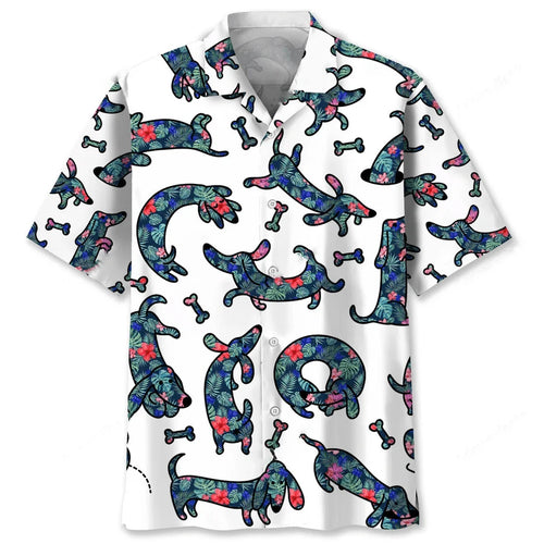 Dachshund Seamless Tropical Pattern Hawaiian Shirt