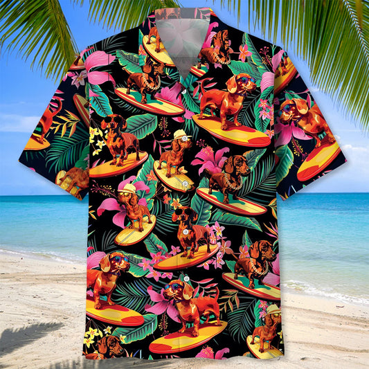 Dachshund Surfing Tropical Hawaiian Shirt - S - hawaiian shirt
