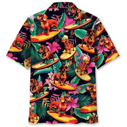 Dachshund Surfing Tropical Hawaiian Shirt