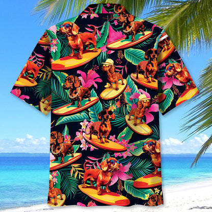 Dachshund Surfing Tropical Hawaiian Shirt