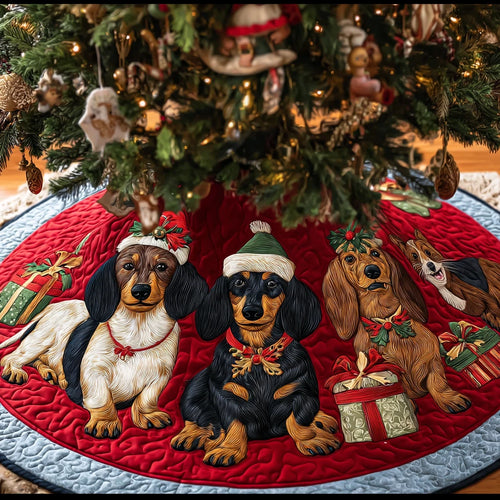 Dachshunds Delight Christmas Quilted Tree Skirt