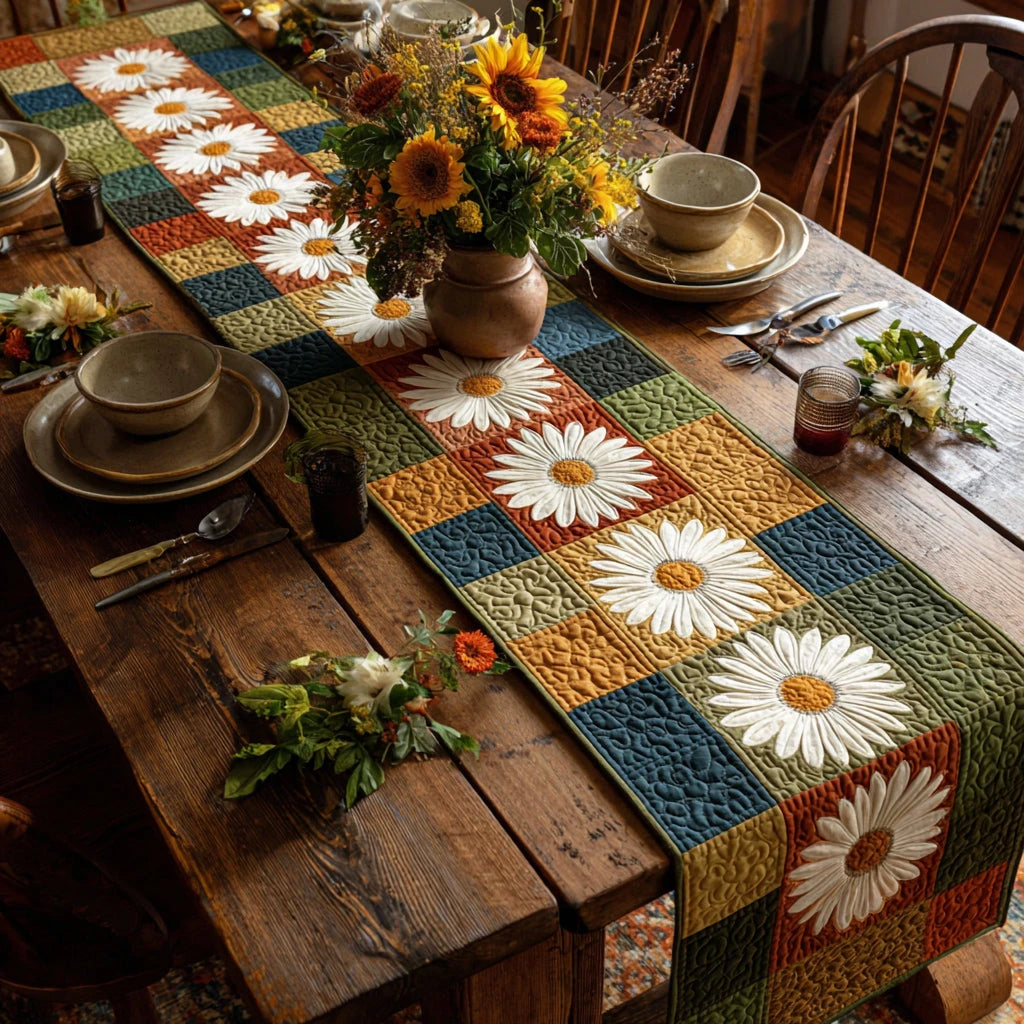 Daisy Harvest Quilted Table Runner